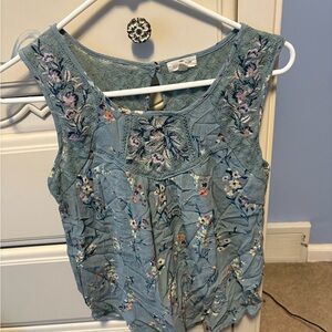 Green Ruffled Embellished Sleeveless Blouse